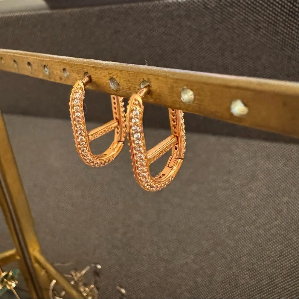 Pandora ME Pavé Link Rose Gold Earrings (Pair) - Picture 2 of 6